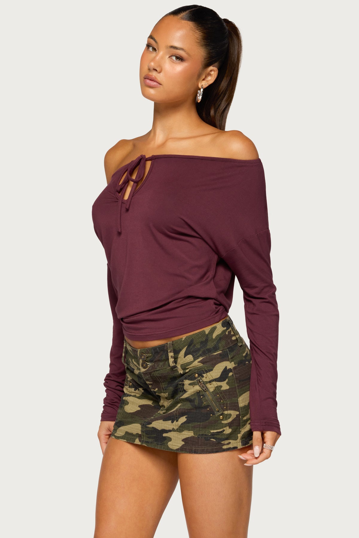 Idie Off Shoulder Long Sleeve Keyhole Top