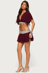 Feila Beaded Chiffon Mini Skirt