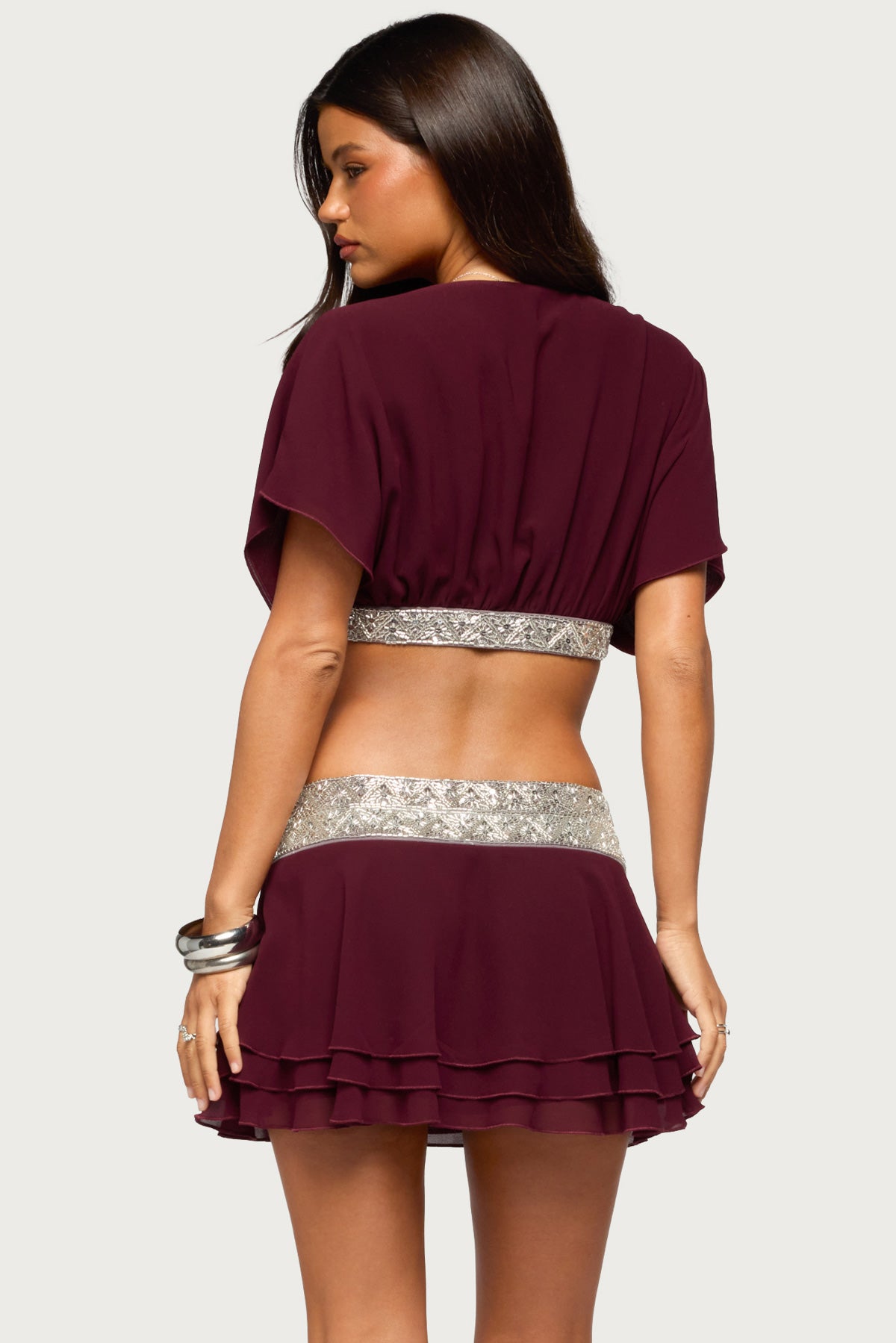 Feila Cropped Beaded Chiffon Top
