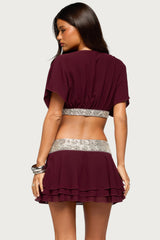Feila Cropped Beaded Chiffon Top