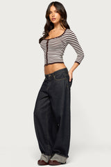 Mily Three-Quarter Sleeve Striped Cardigan