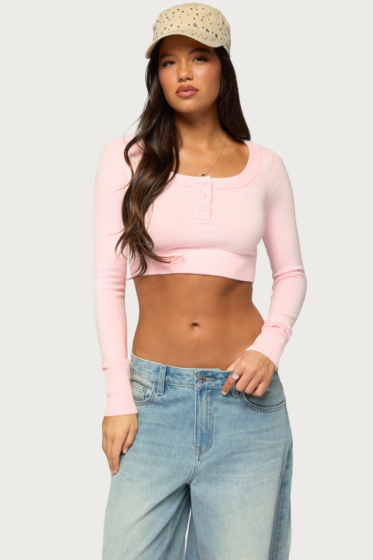 Tammee Knit Henley Crop Top