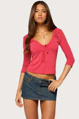 Jeila Ruched Three-Quarter Sleeve Top