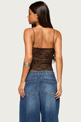 Aubree Sheer Lace Rhinestone Bodysuit