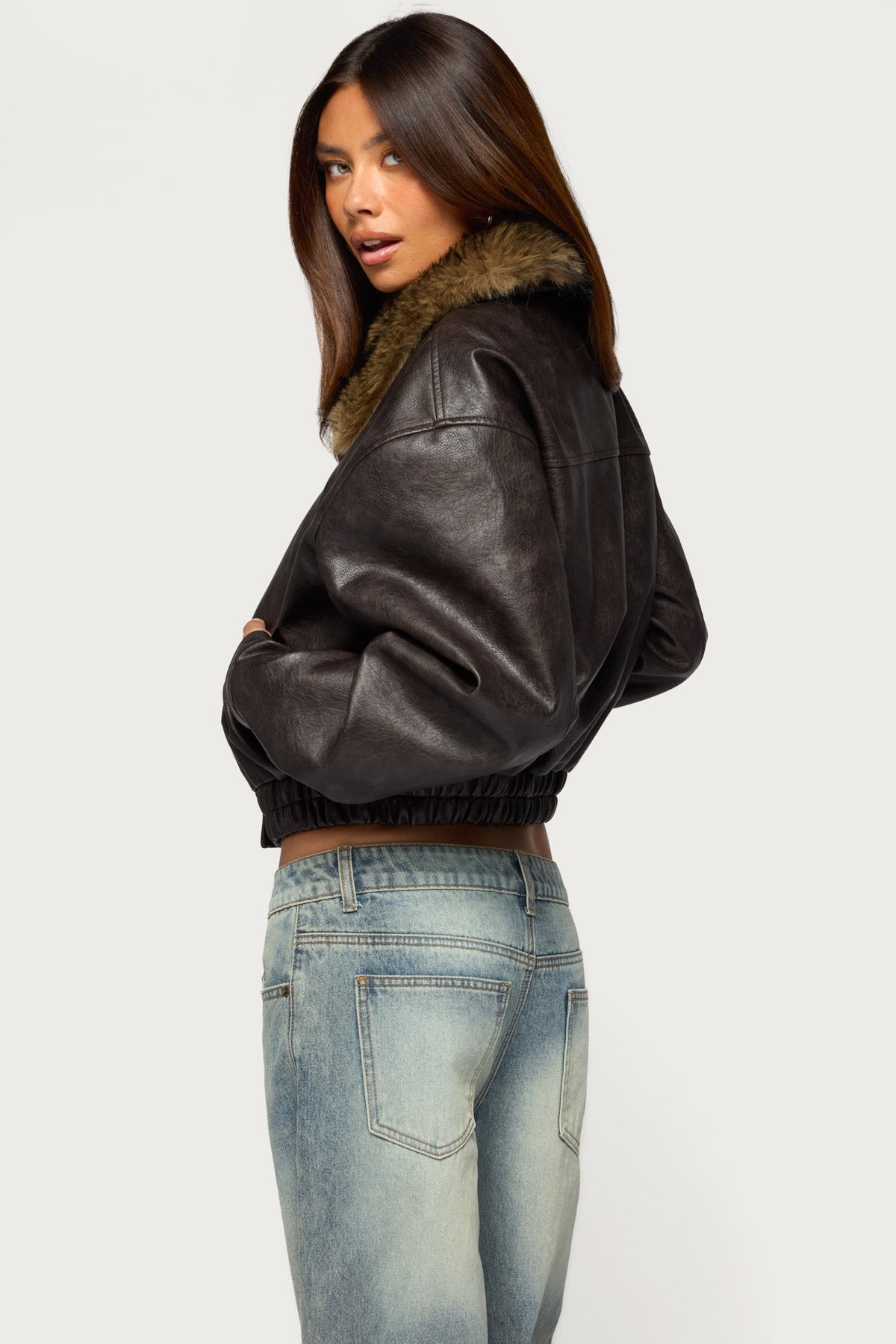 Aloura Faux Leather Bomber Jacket