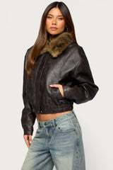Aloura Faux Leather Bomber Jacket