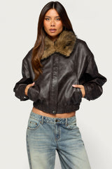 Aloura Faux Leather Bomber Jacket