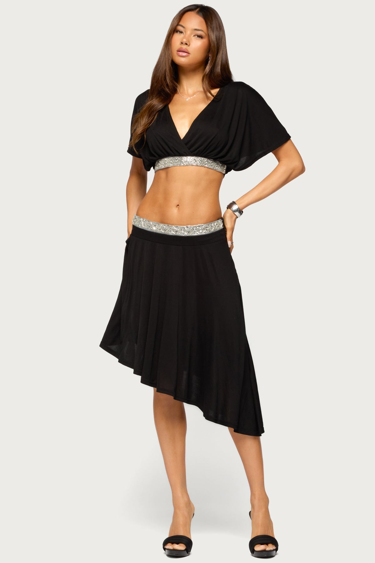 Dida Asymmetric Beaded Midi Skirt