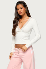 Halka Lacey Long Sleeve V Neck Top