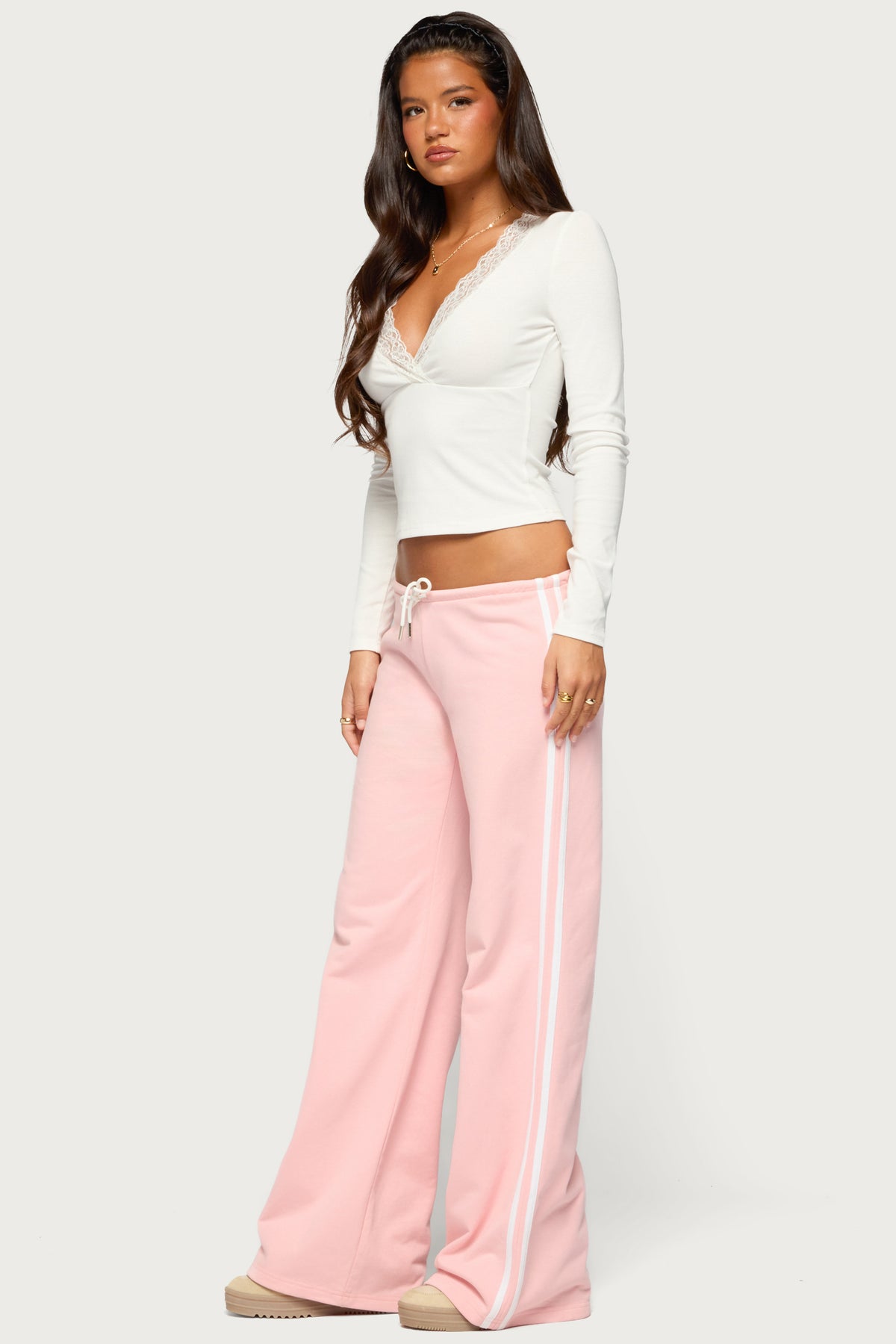 Halka Lacey Long Sleeve V Neck Top