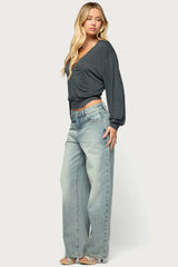 Ebby Studded Long Sleeve Wrap Top