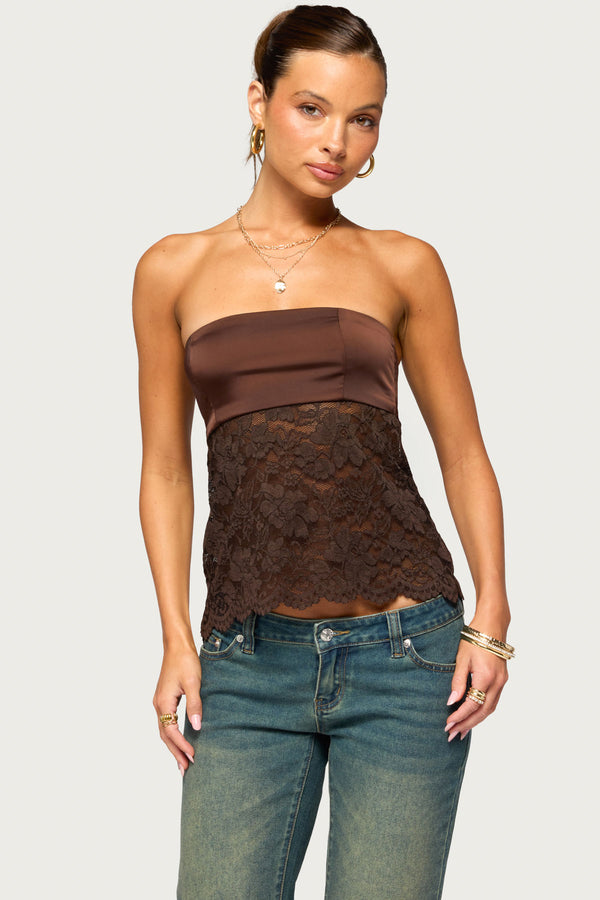 Laely Lacey Satin Effect Strapless Top view 1