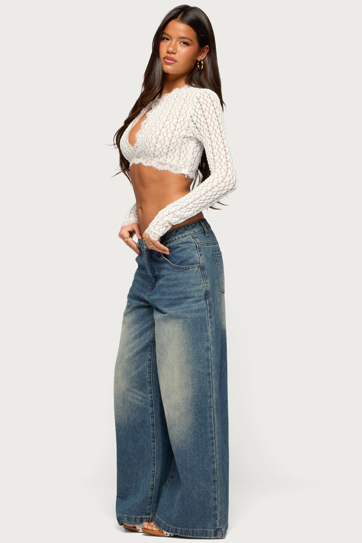 Yanti Sheer Lace Keyhole Cutout Top