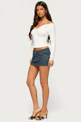 Leely Long Sleeve Button Up Ribbed Top