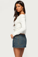 Leely Long Sleeve Button Up Ribbed Top