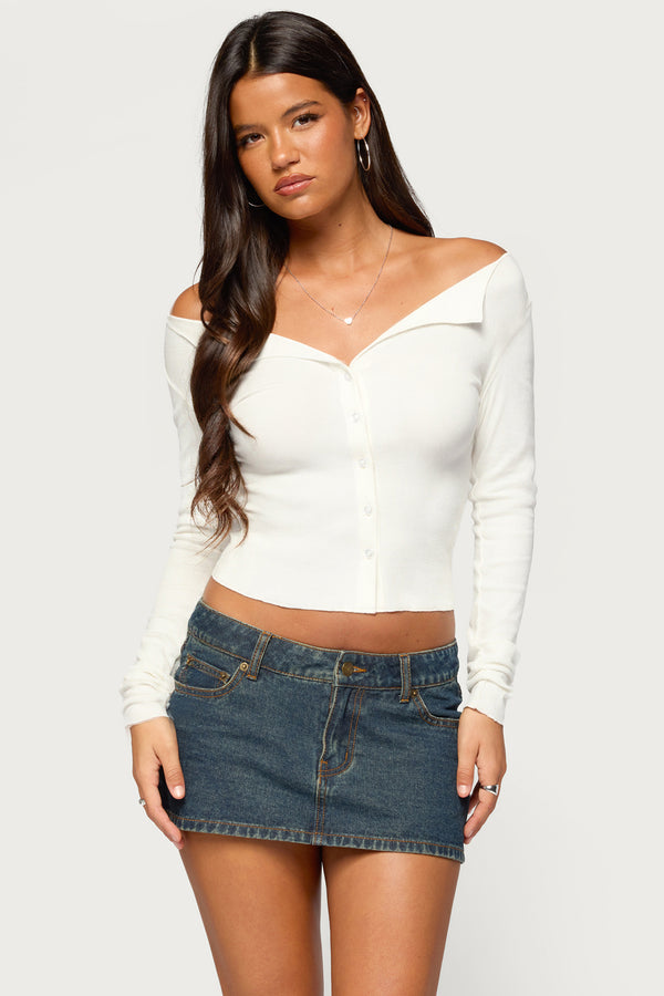 Leely Long Sleeve Button Up Ribbed Top