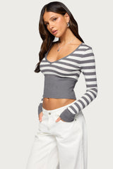 Kaeva Cropped Striped Knit Sweater