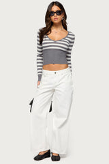 Kaeva Cropped Striped Knit Sweater