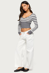 Kaeva Cropped Striped Knit Sweater