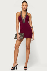 Kaeleigh Beaded Halter Mini Dress
