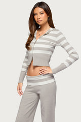 Rasha Striped Knit Zip Up Hoodie