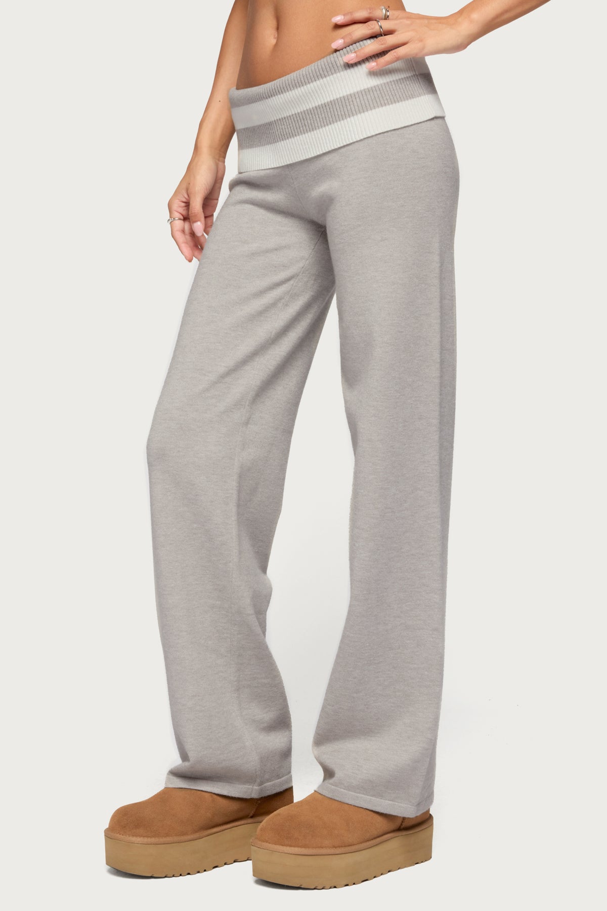 Rasha Striped Foldover Knit Pants