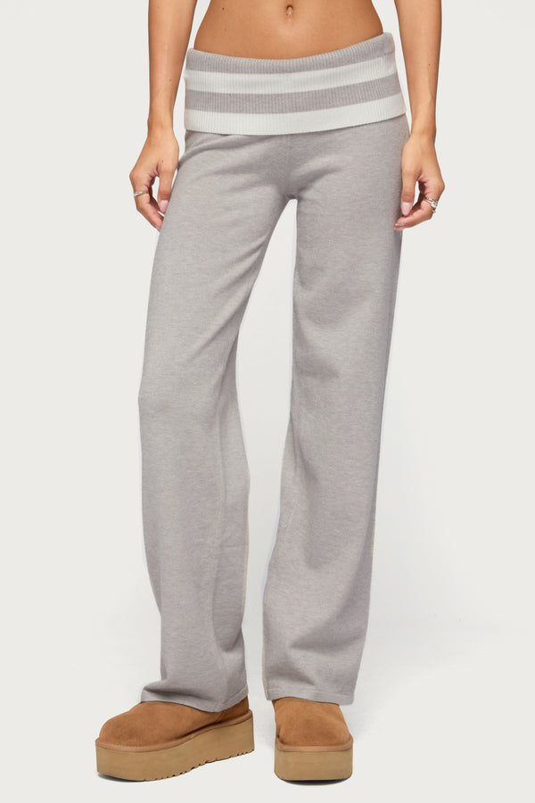 Rasha Striped Foldover Knit Pants