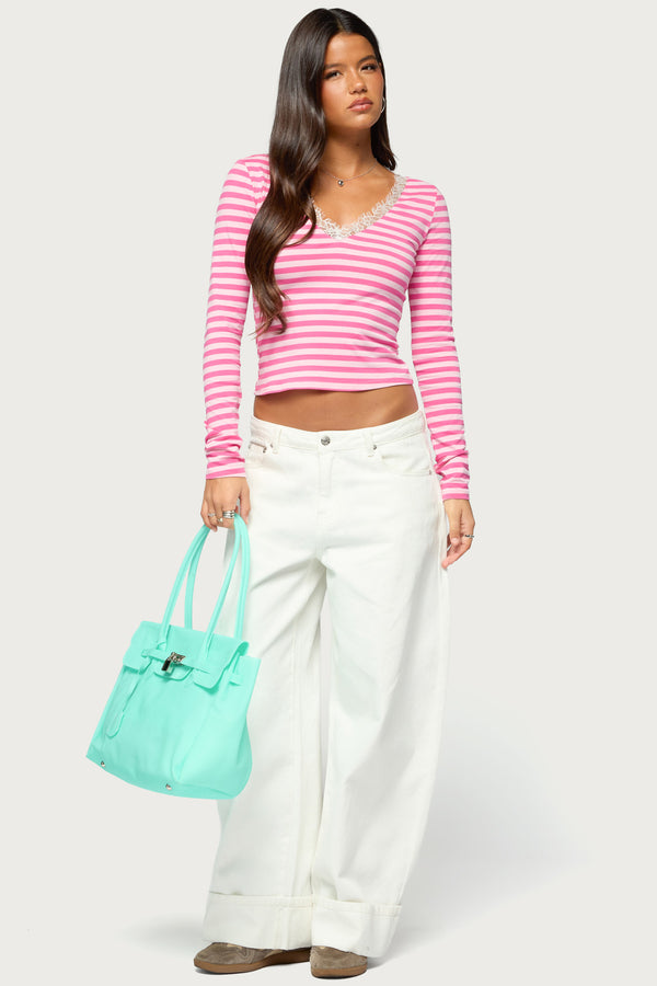 Michela Lacey Striped V Neck Top view 2