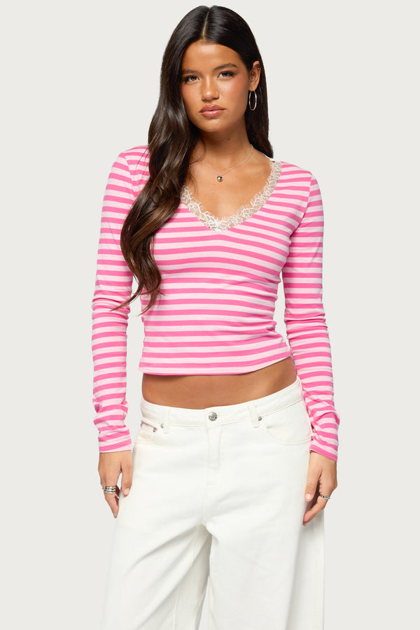 Michela Lacey Striped V Neck Top view 1