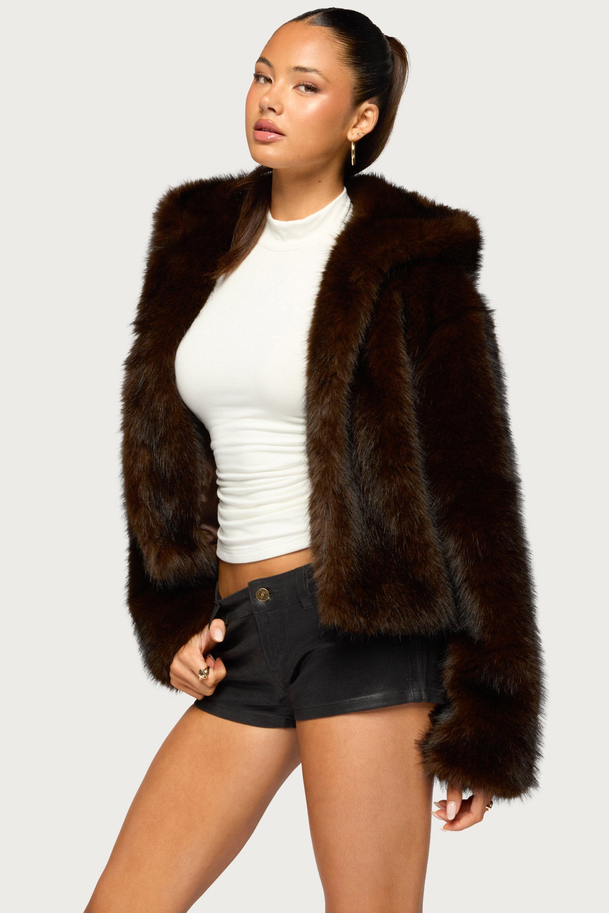 Faylin Hooded Faux Fur Jacket
