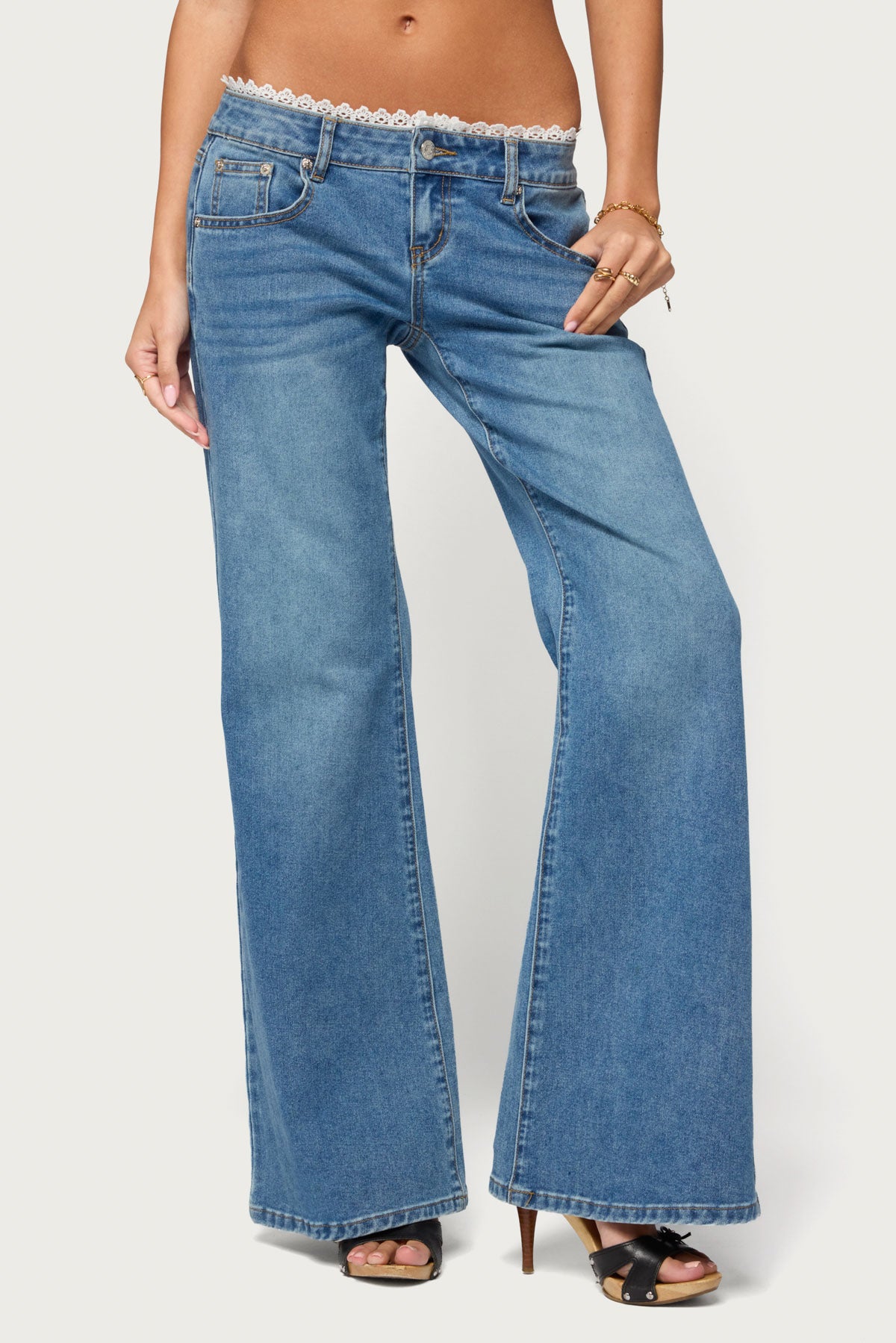 Guida Low Rise Wide Leg Lacey Jeans