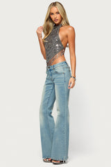 Ginnah Fringed Backless Halter Top