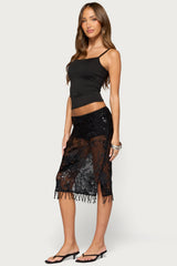 Hilly Beaded Fringe Midi Skirt
