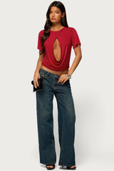 Arleth Draped Keyhole Cutout Top