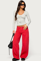 Pascale Stitched Low Rise Wide Leg Jeans