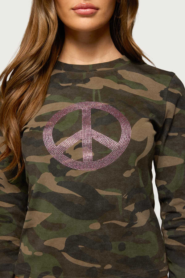 Peace Rhinestone Camo Top view 2