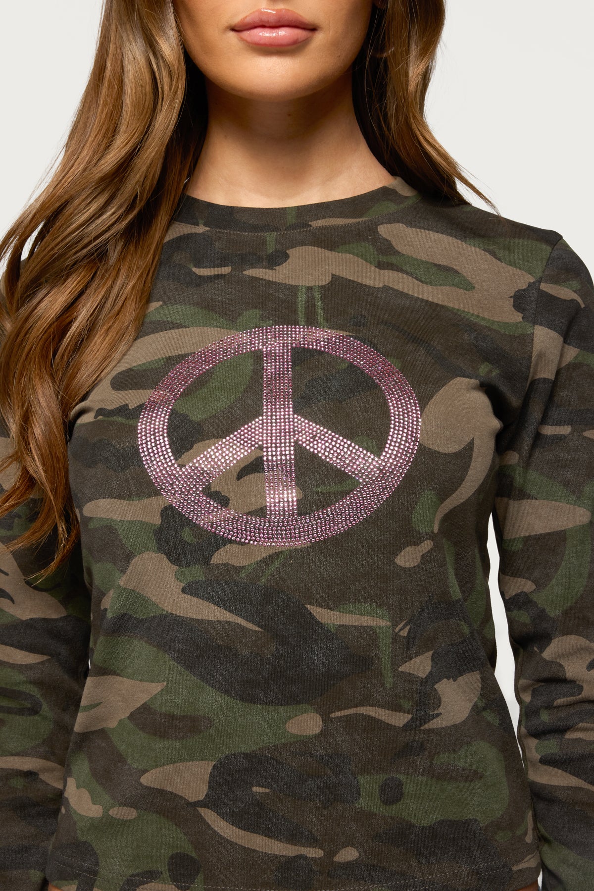 Peace Rhinestone Camo Top