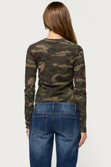 Peace Rhinestone Camo Top