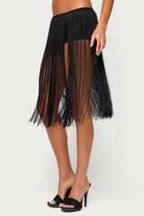 Kaidence Built In Shorts Fringed Midi Skirt