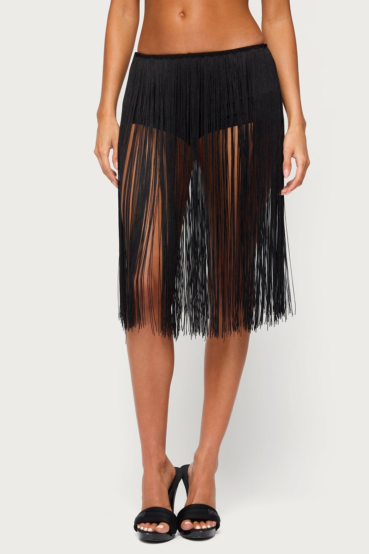 Kaidence Built In Shorts Fringed Midi Skirt