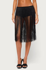 Kaidence Built In Shorts Fringed Midi Skirt