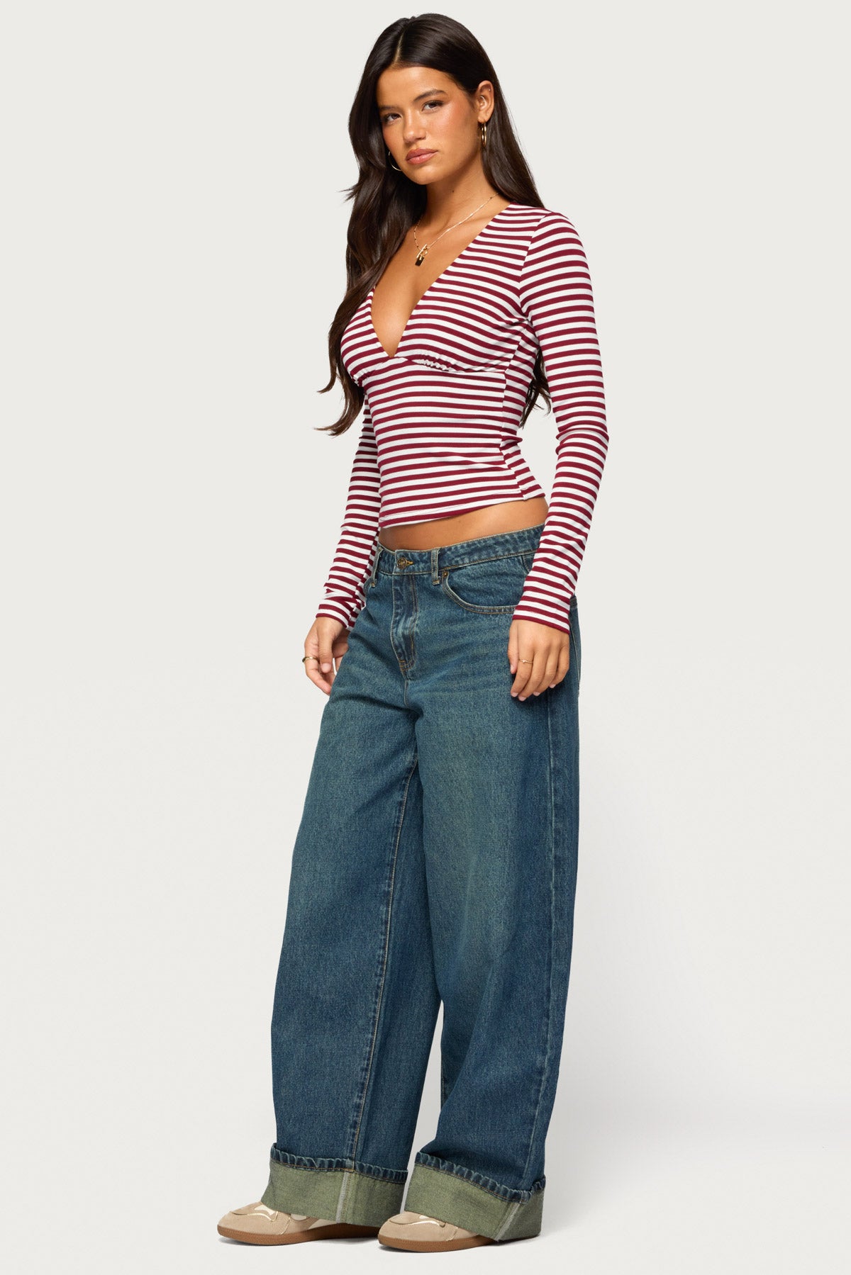 Gaby Striped Long Sleeve V Neck Top