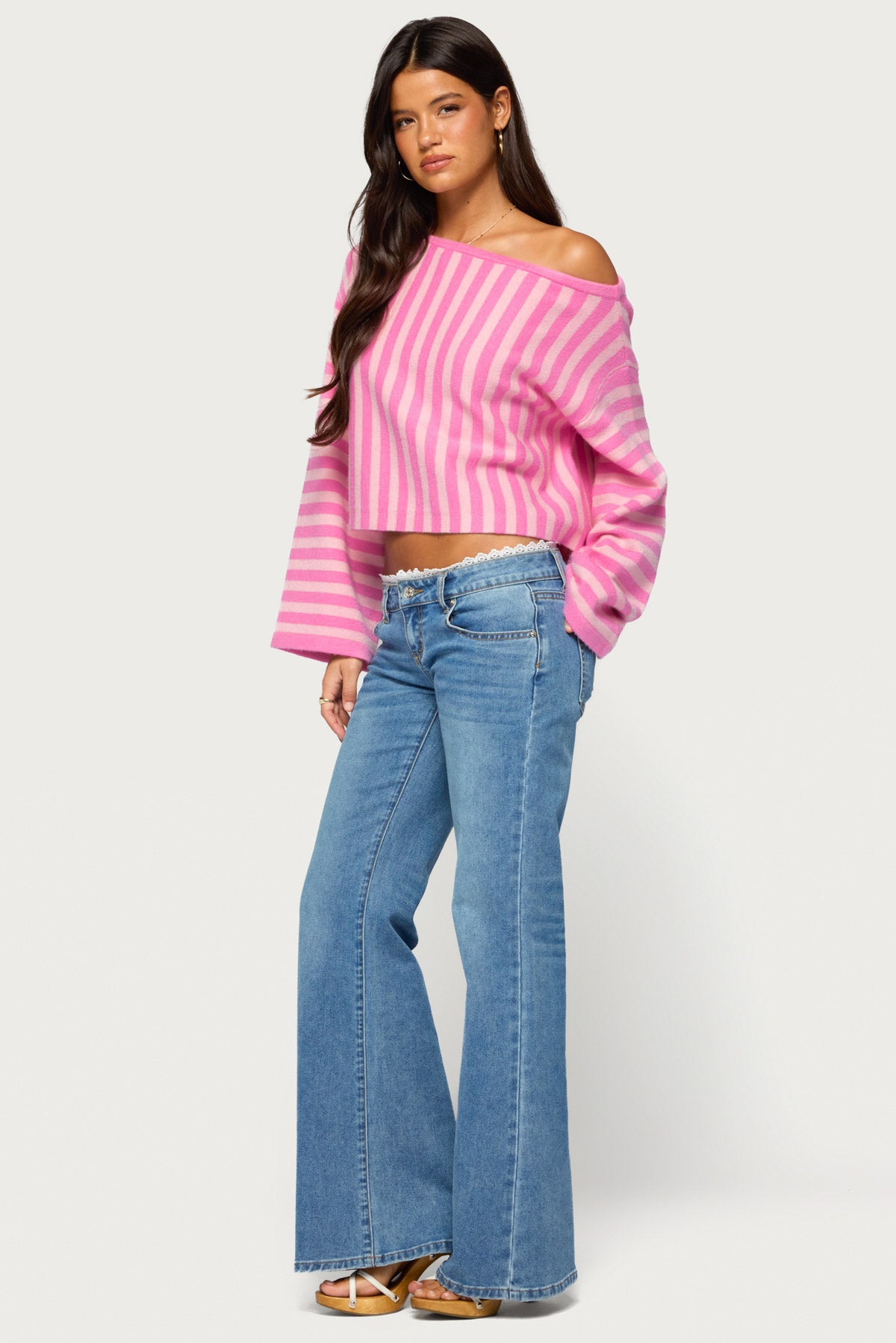 Jacey Off Shoulder Striped Sweater
