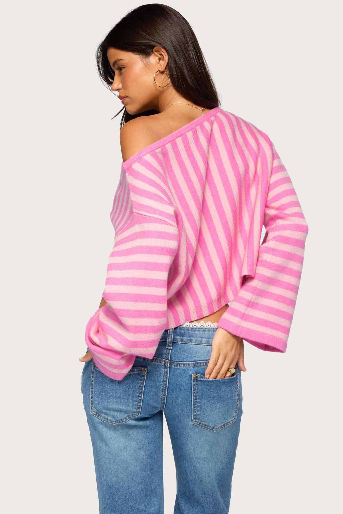 Jacey Off Shoulder Striped Sweater