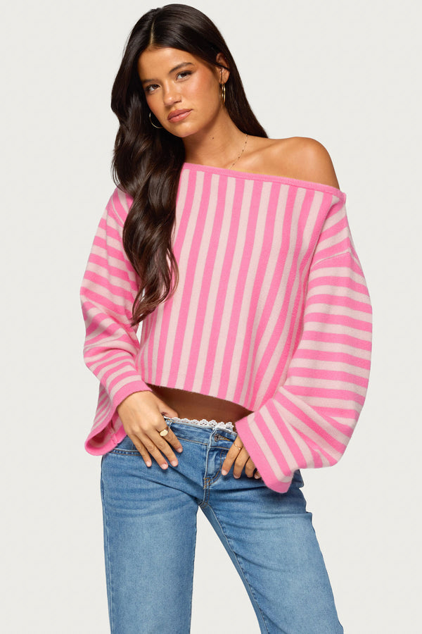Jacey Off Shoulder Striped Sweater view 1