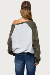 Huston Off Shoulder Camo Raglan Sweatshirt