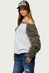 Huston Off Shoulder Camo Raglan Sweatshirt