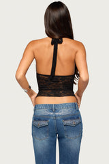 Beija Sheer Lace Sequin Halter Top