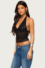 Beija Sheer Lace Sequin Halter Top