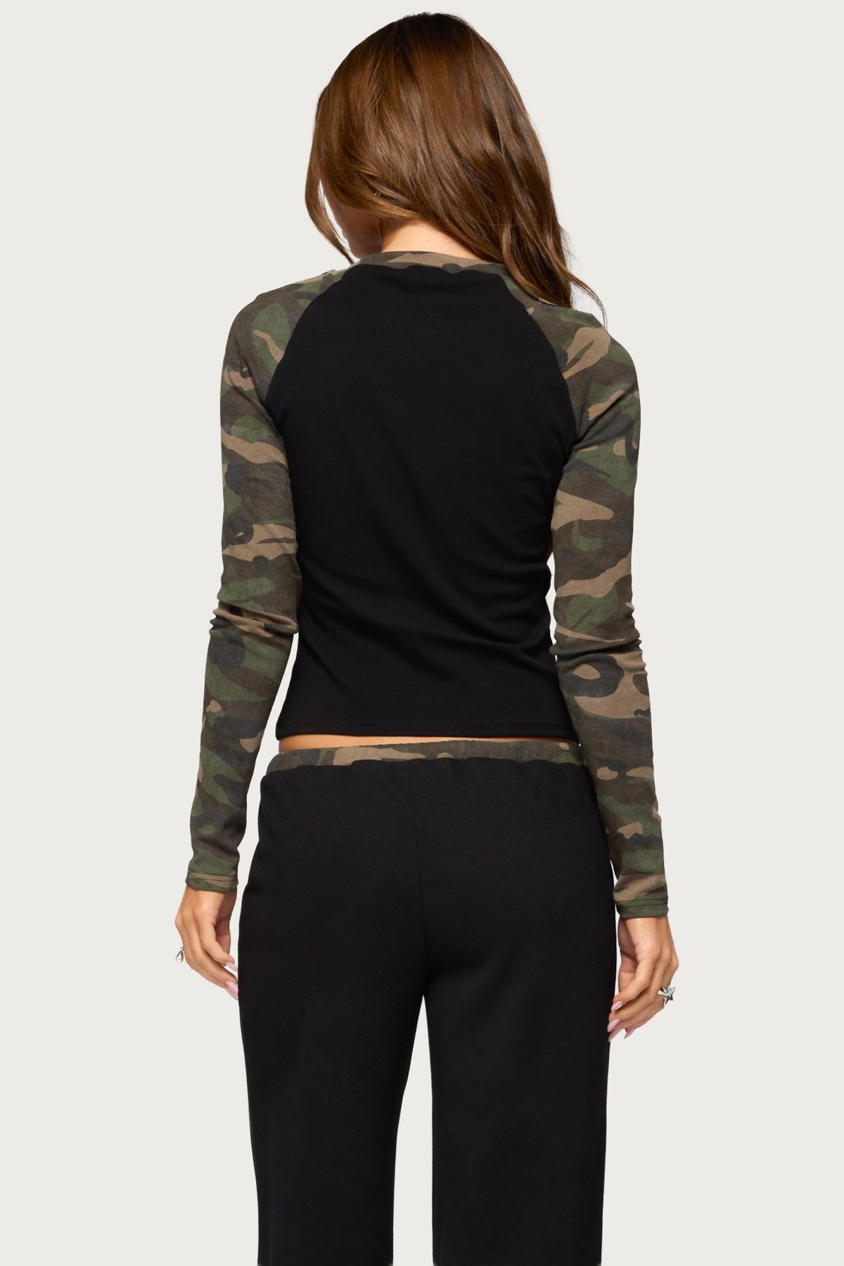 Taye Camo Raglan Long Sleeve Top